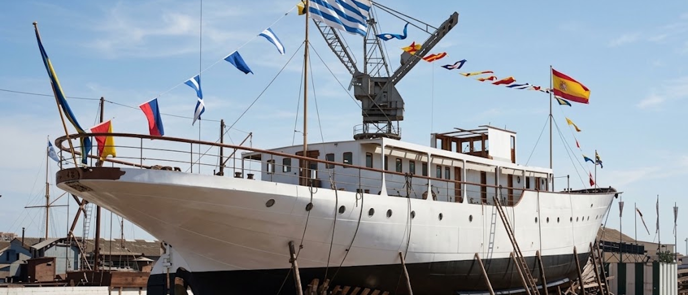 Astilleros de Matagorda en Puerto Real, C&aacute;diz, factor&iacute;a de la Sociedad Espa&ntilde;ola de Construcci&oacute;n Naval que construy&oacute; el Capit&aacute;n Miranda